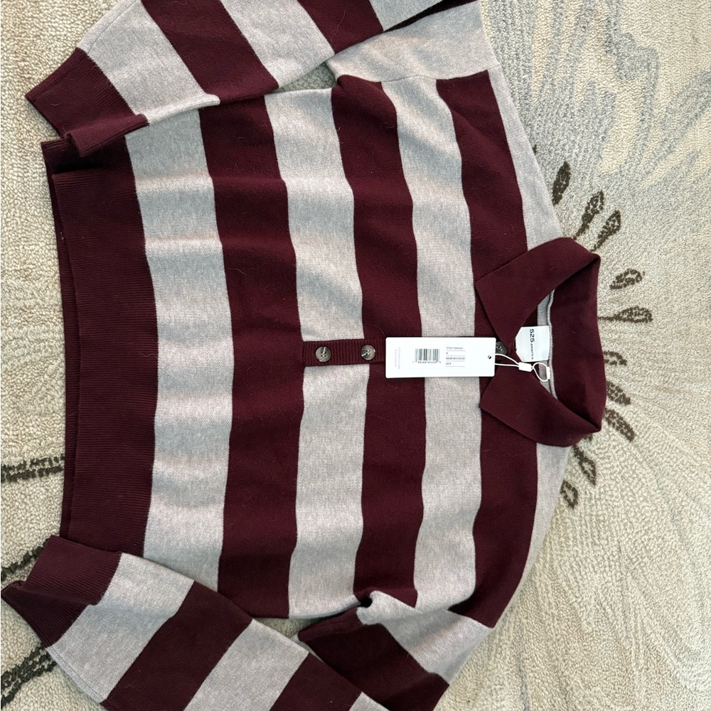 525 America Burgundy and Gray Striped Cardigan